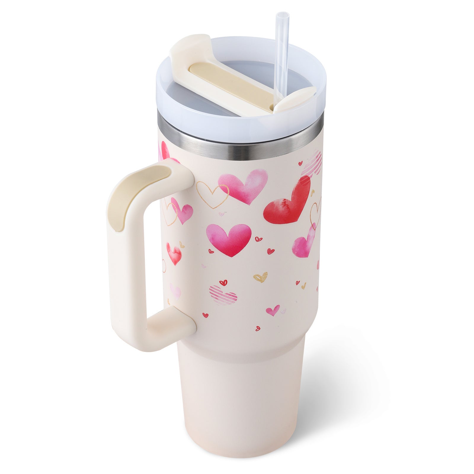 40oz Stainless Steel Tumbler with Handle & Straw