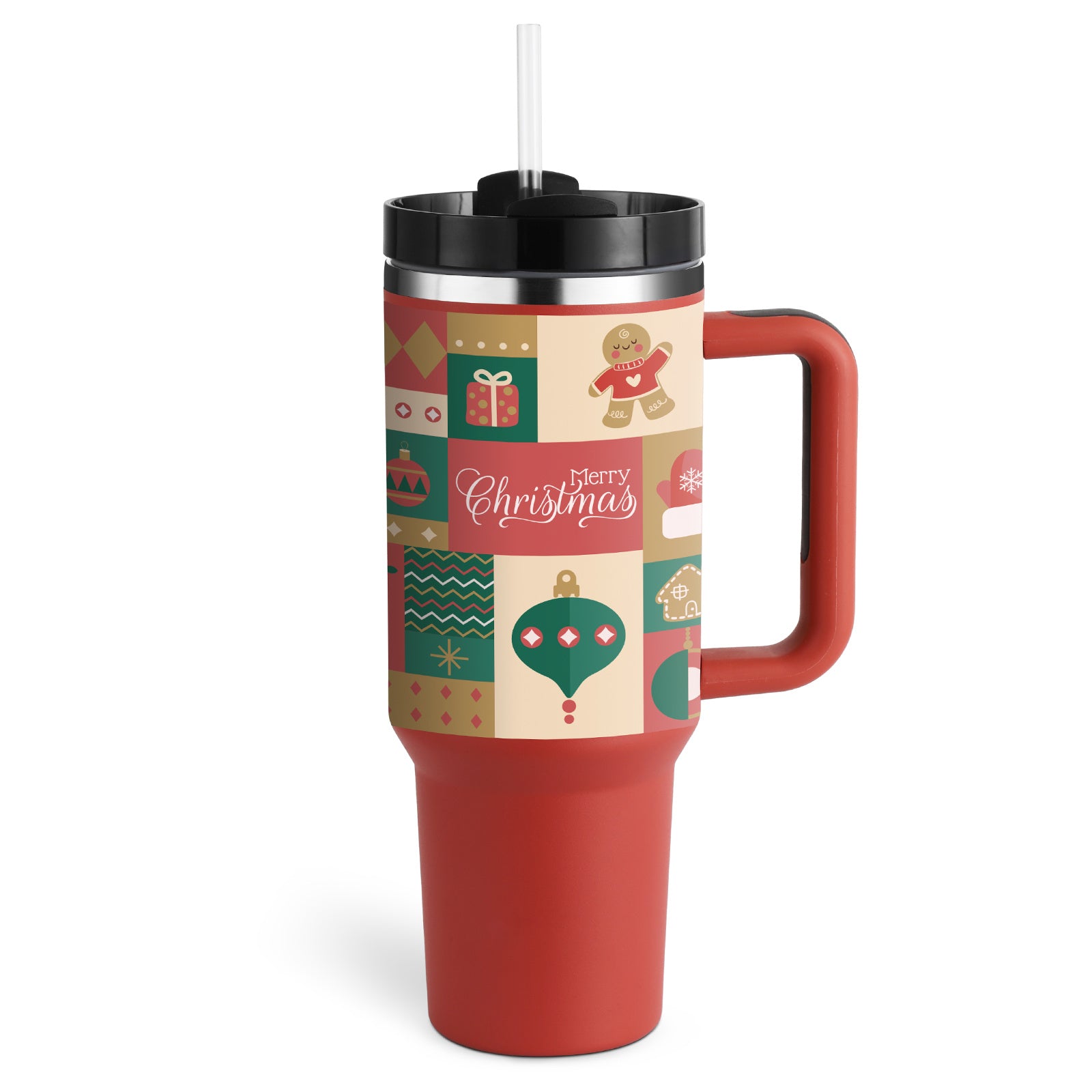 40oz Stainless Steel Tumbler with Handle & Straw