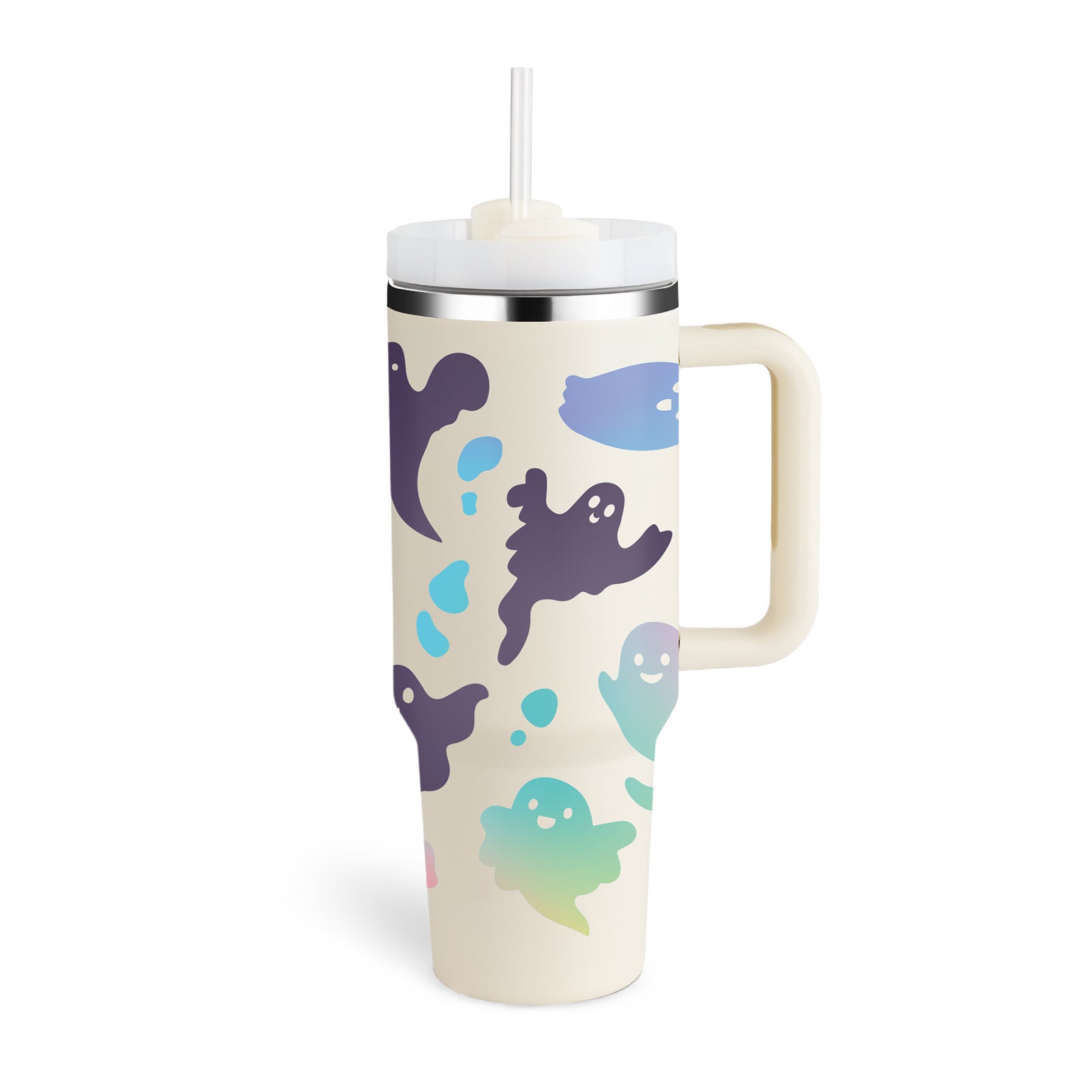 40oz Stainless Steel Tumbler with Handle & Straw