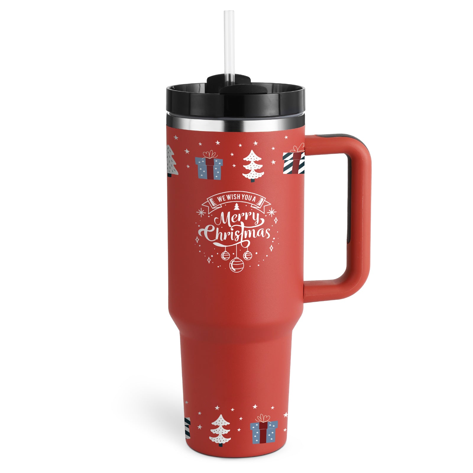 40oz Stainless Steel Tumbler with Handle & Straw