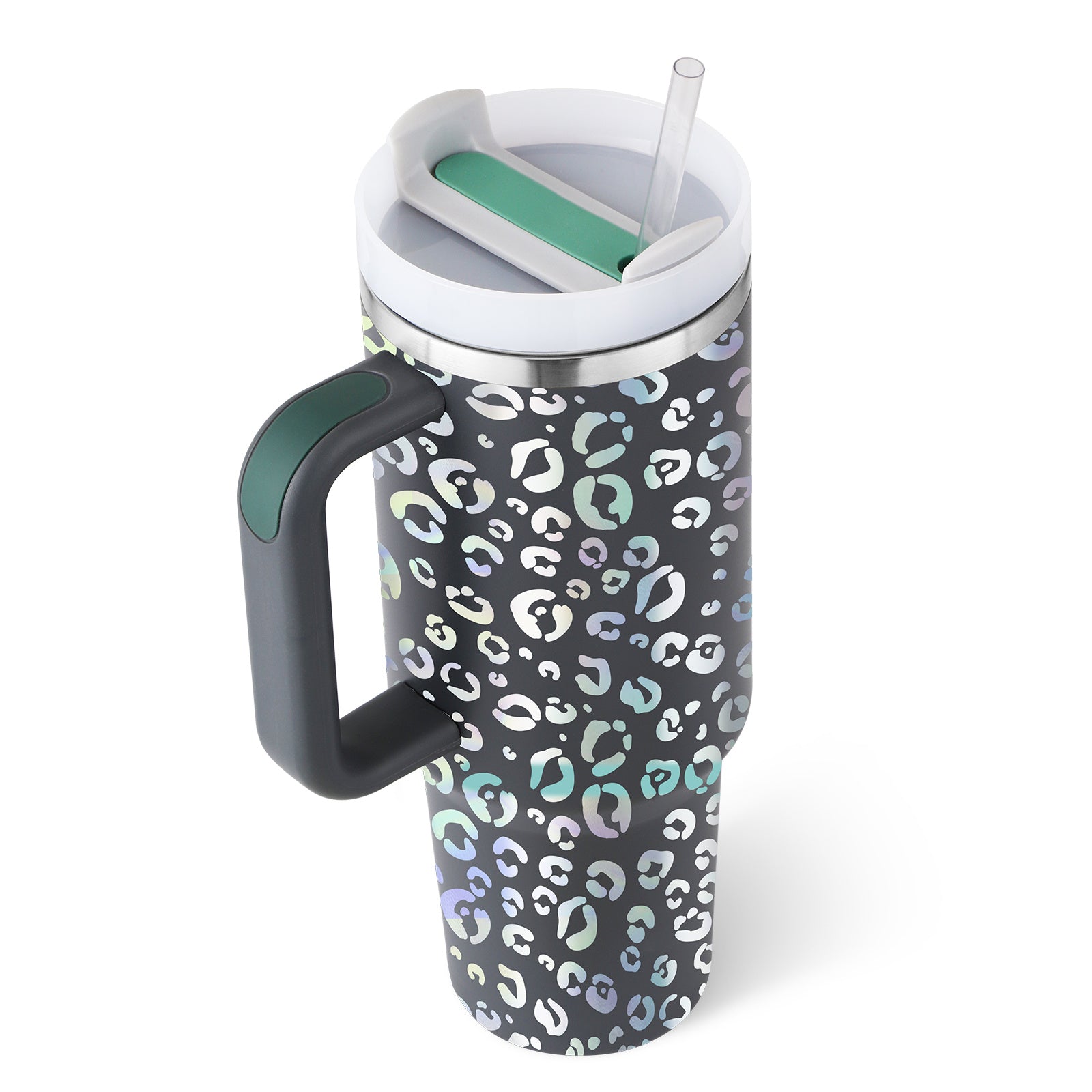 40oz Stainless Steel Tumbler with Handle & Straw
