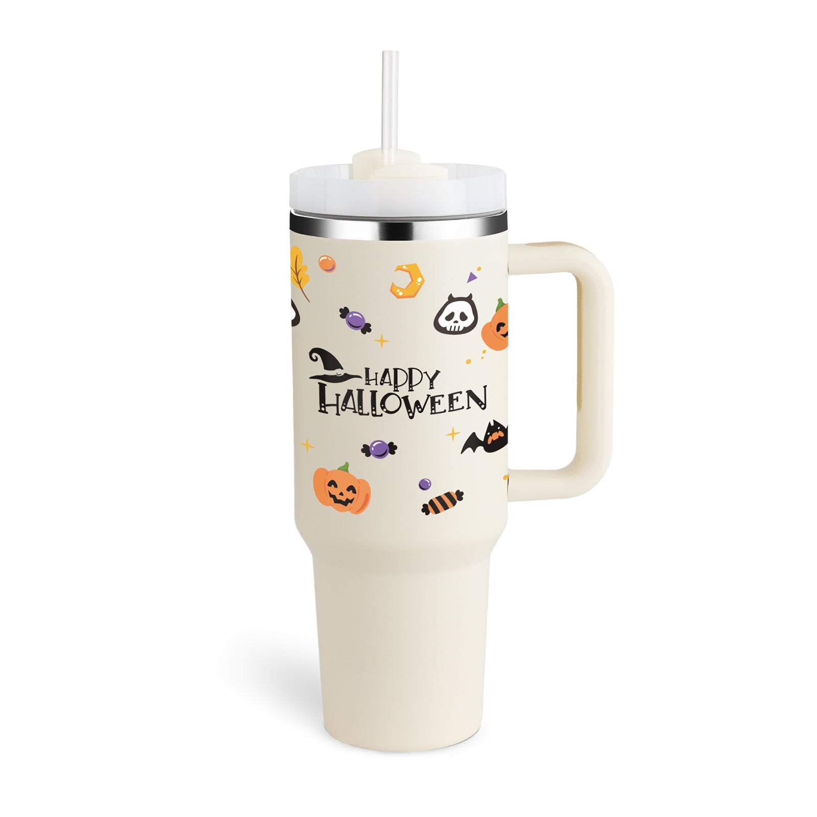 40oz Stainless Steel Tumbler with Handle & Straw