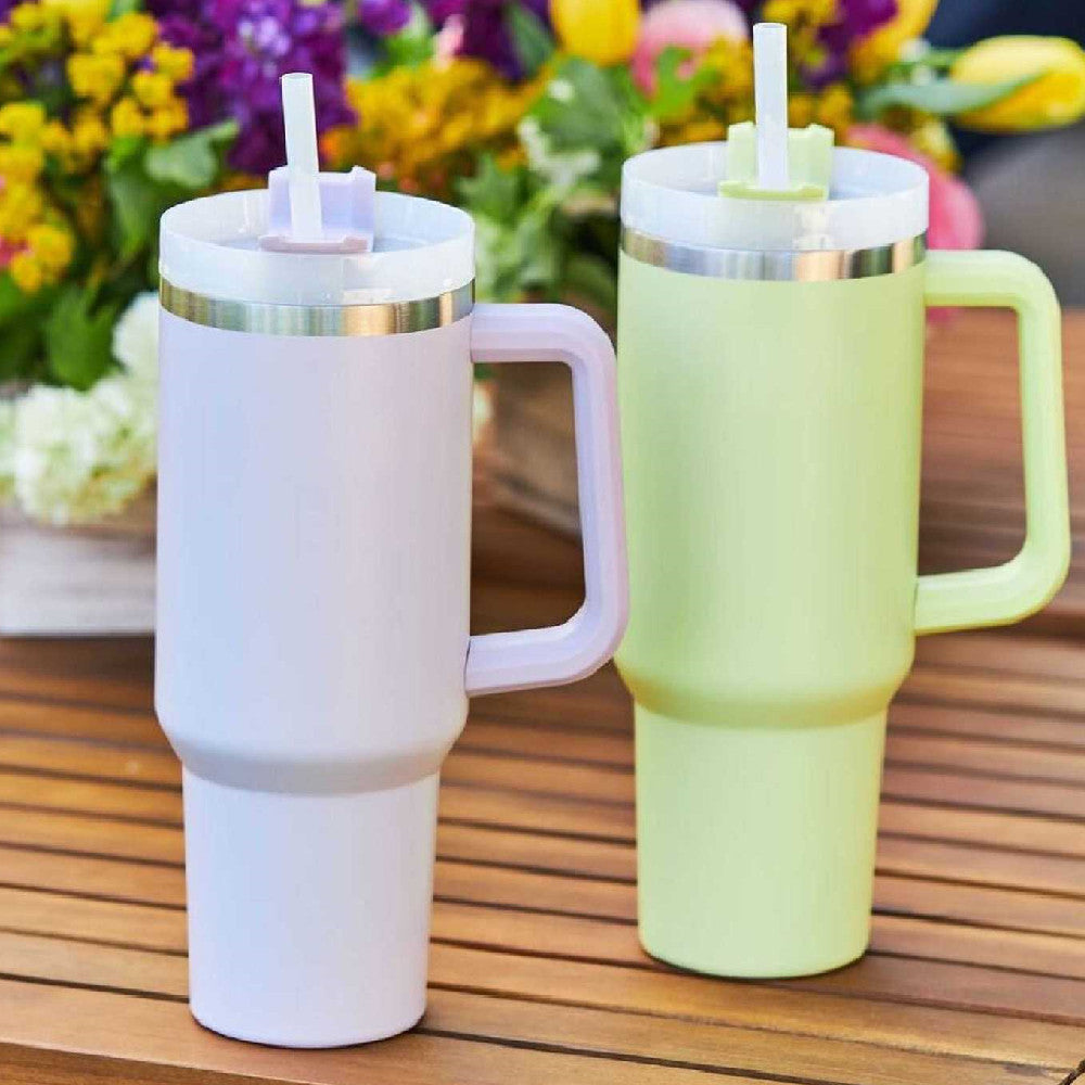 40oz Stainless Steel Tumbler with Handle & Straw