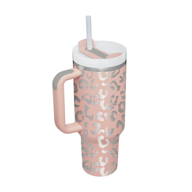 40oz Stainless Steel Tumbler with Handle & Straw