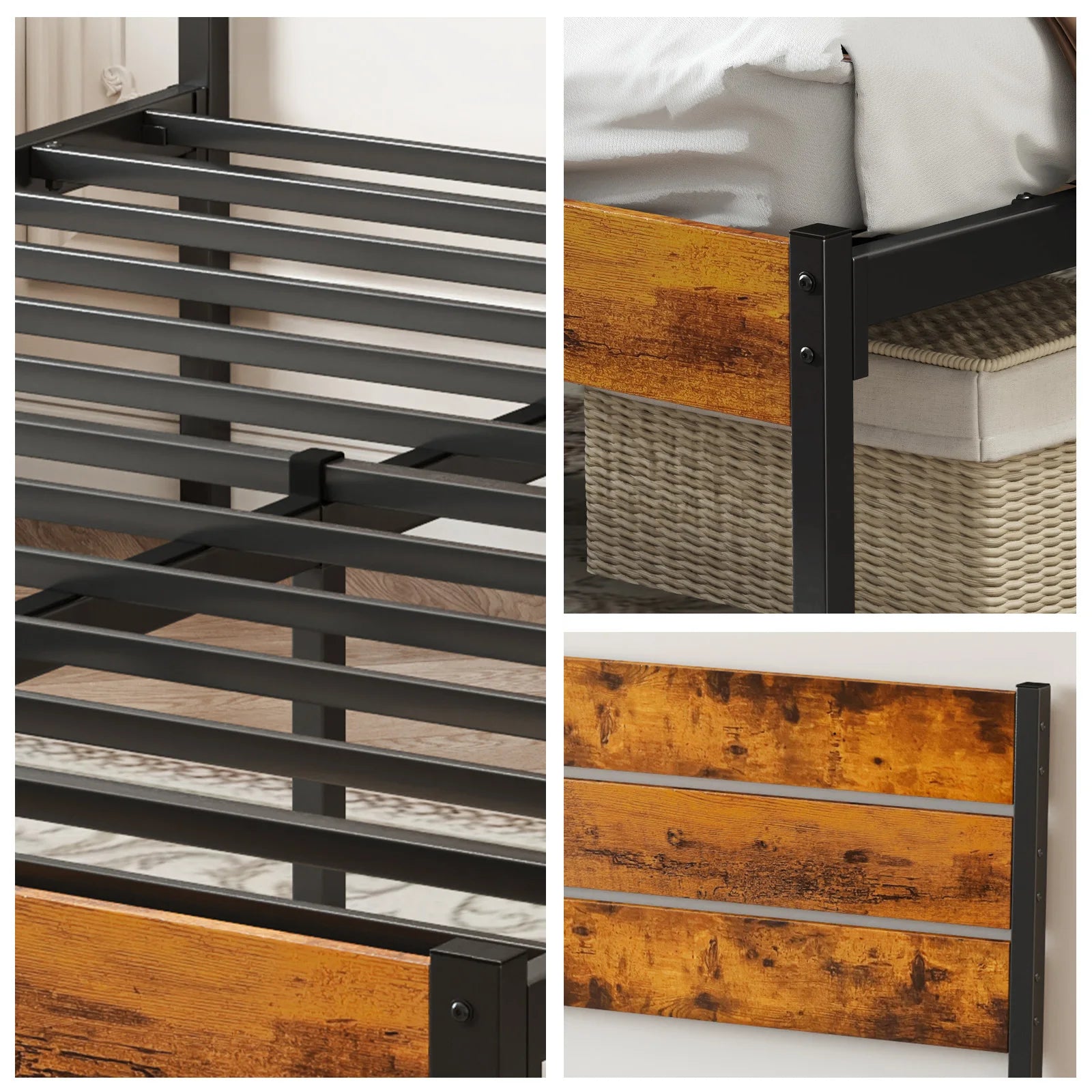 JHK Queen Size Metal Platform Bed Frame with Headboard and Footboard