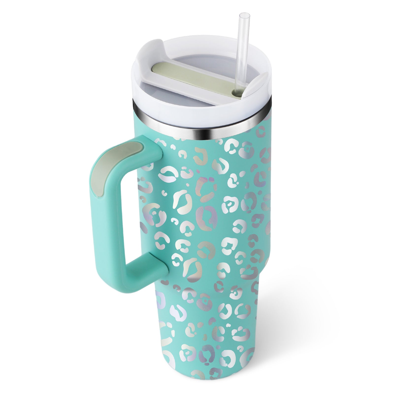 40oz Stainless Steel Tumbler with Handle & Straw