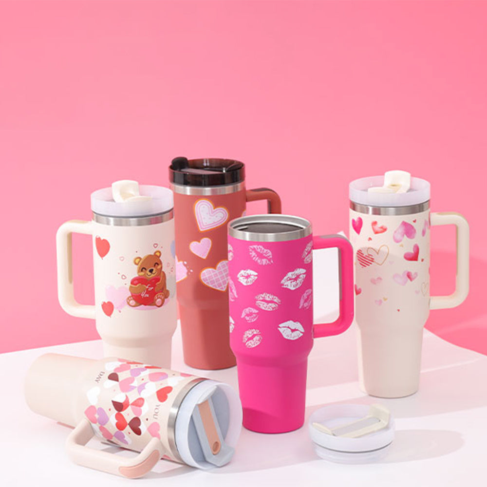 40oz Stainless Steel Tumbler with Handle & Straw