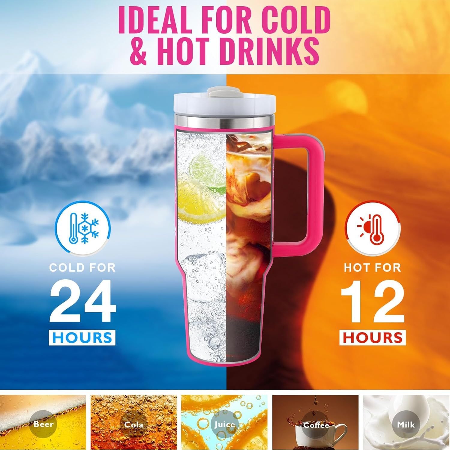 40oz Stainless Steel Tumbler with Handle & Straw