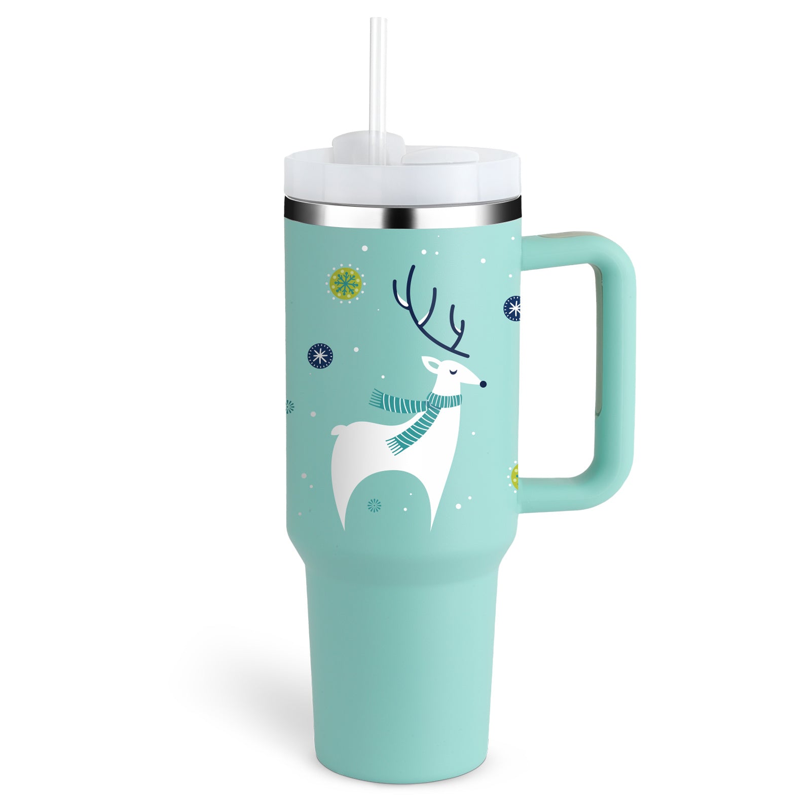40oz Stainless Steel Tumbler with Handle & Straw