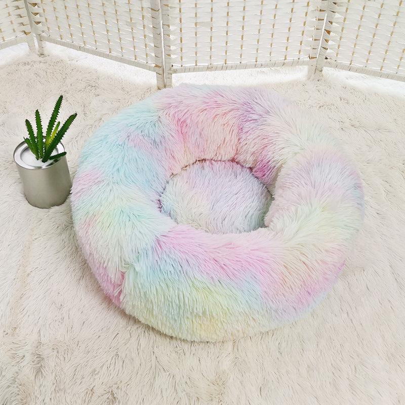 Round Plush Pet Bed for Small Dogs & Cats