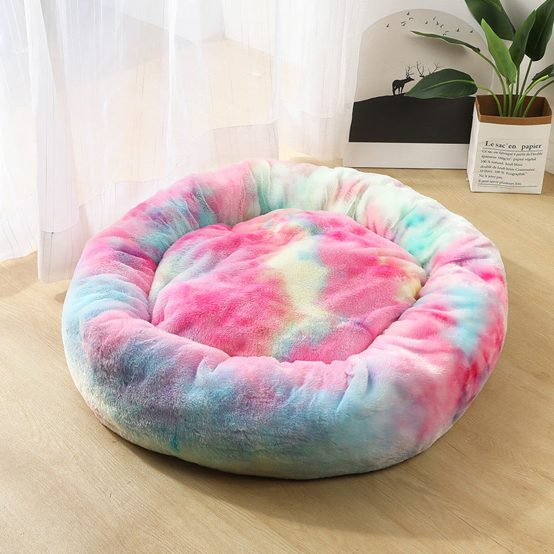 Round Plush Pet Bed for Small Dogs & Cats