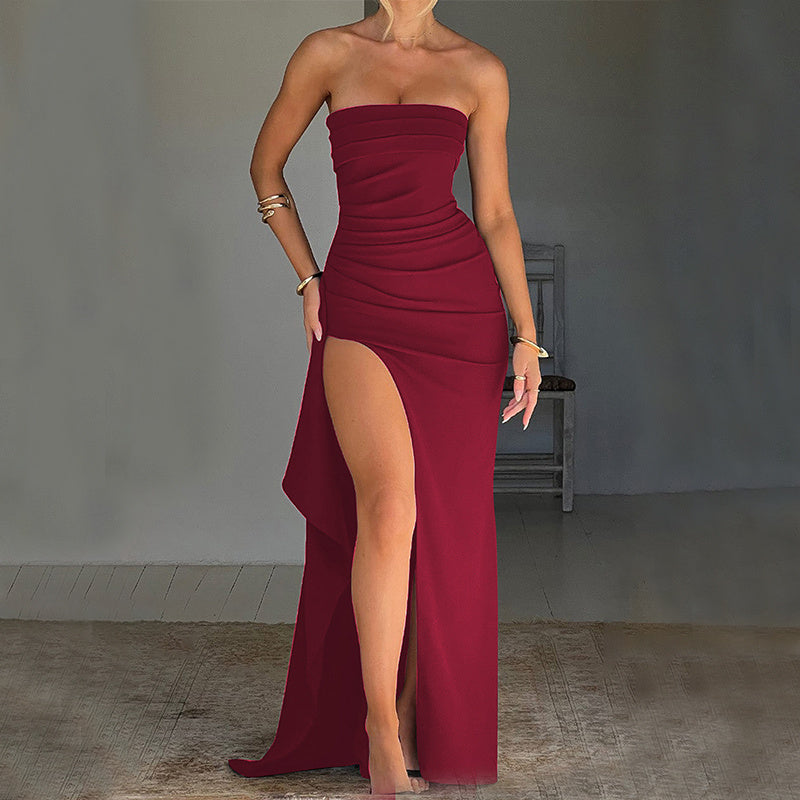 Strapless Split Long Dress Summer Fashion
