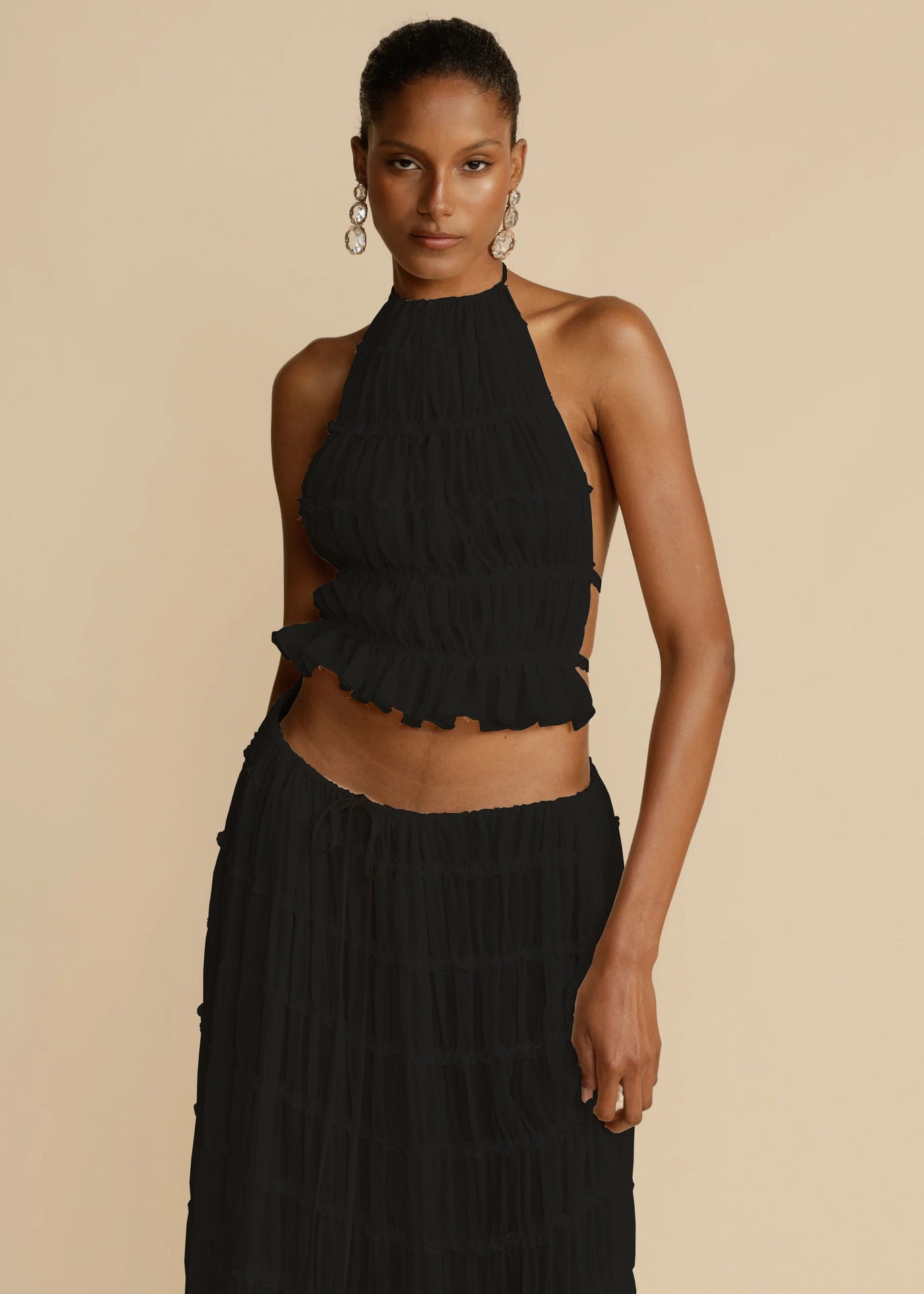 2pcs Women's Dress Suit Pleated Long Skirt Beach Clothing