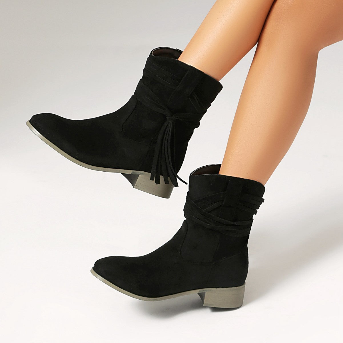 Short Boots Round Toe Foreign Trade Suede Tassel