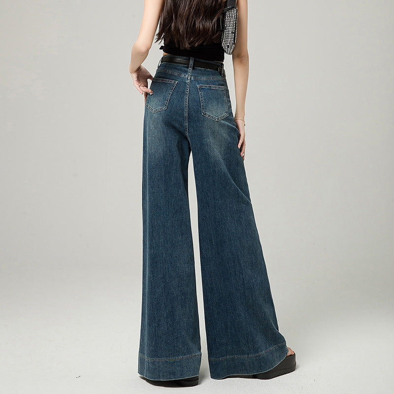 Korean Simple High Waist Loose Small Mop Wide Leg Jeans