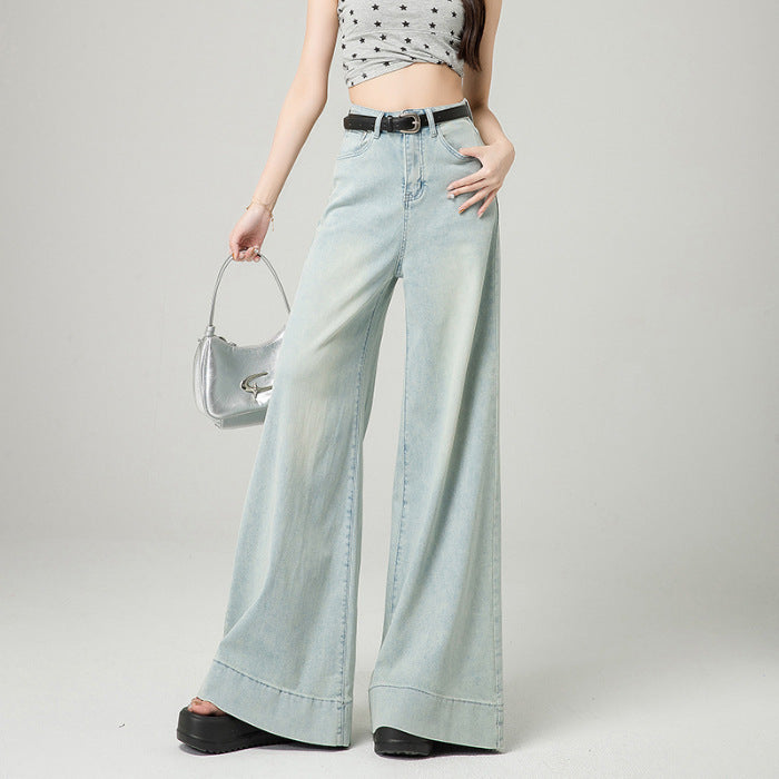 Korean Simple High Waist Loose Small Mop Wide Leg Jeans