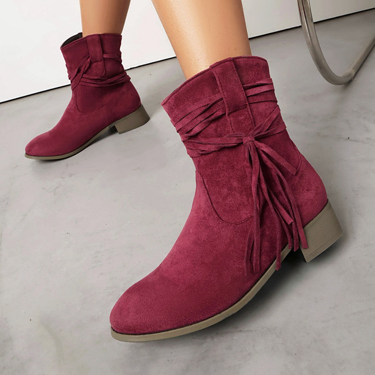 Short Boots Round Toe Foreign Trade Suede Tassel