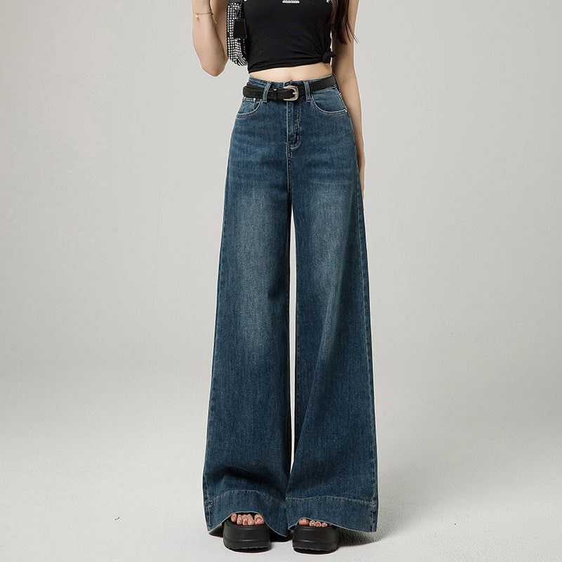 Korean Simple High Waist Loose Small Mop Wide Leg Jeans