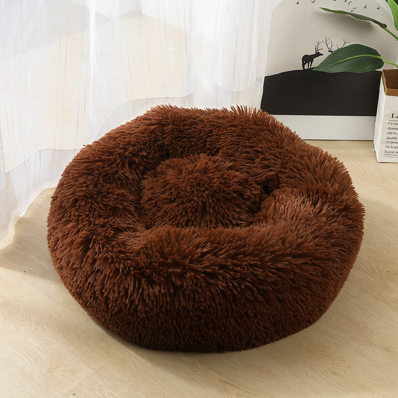 Round Plush Pet Bed for Small Dogs & Cats