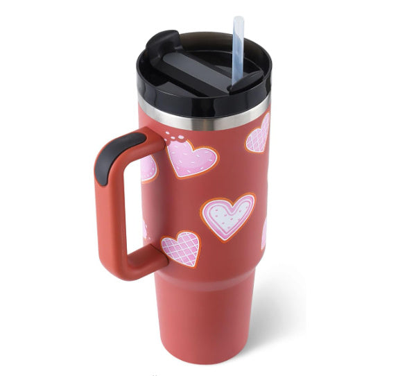 40oz Stainless Steel Tumbler with Handle & Straw