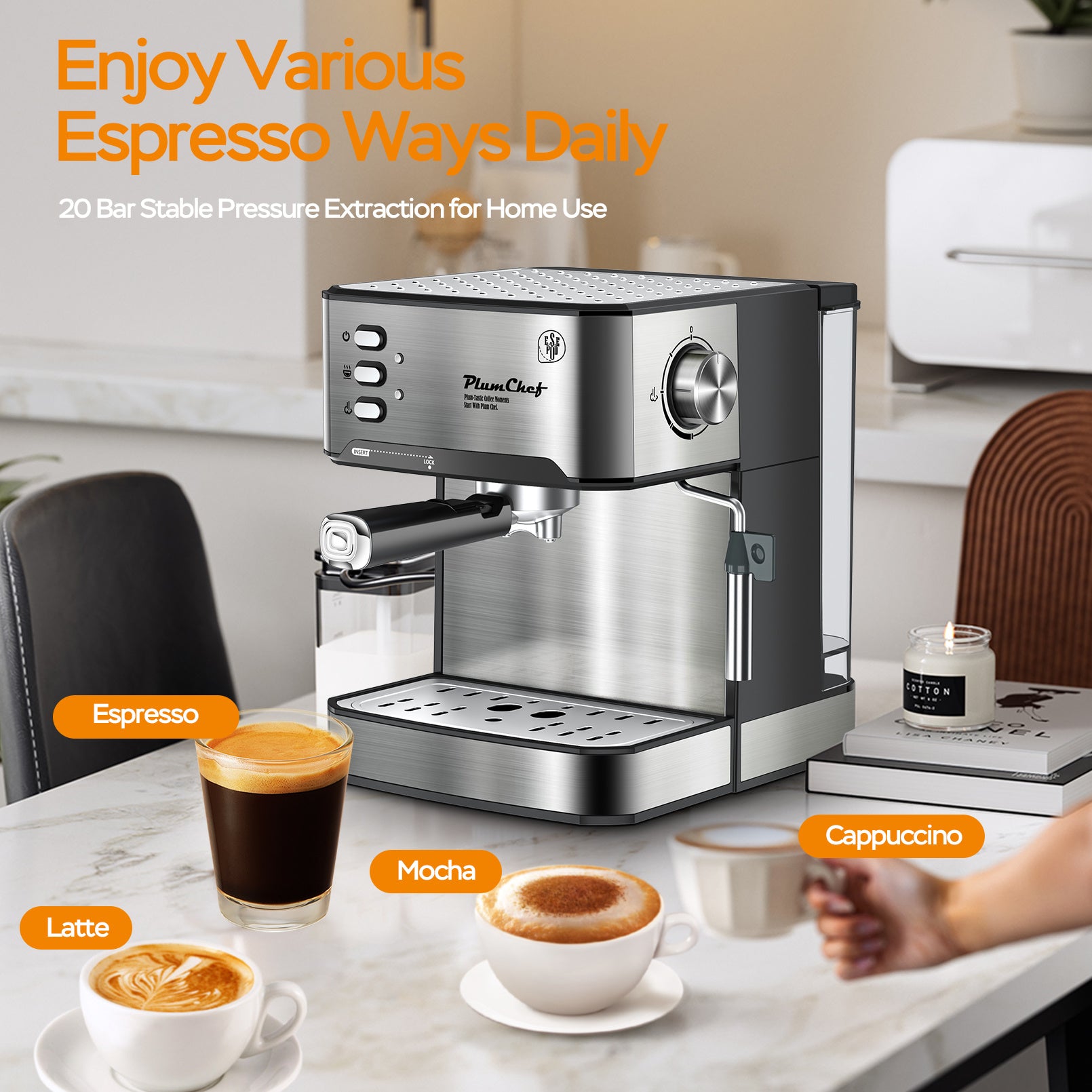 20 Bar Professional Espresso Machine With Milk Frothier