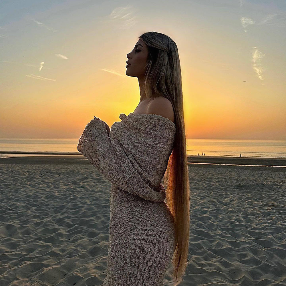 Sunset Siren One-Shoulder Knit Maxi Dress – Effortless Glam for Beach Days & Beyond
