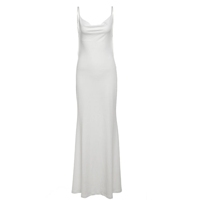 European And American Socialite Style Sling Backless Lace Long Dress