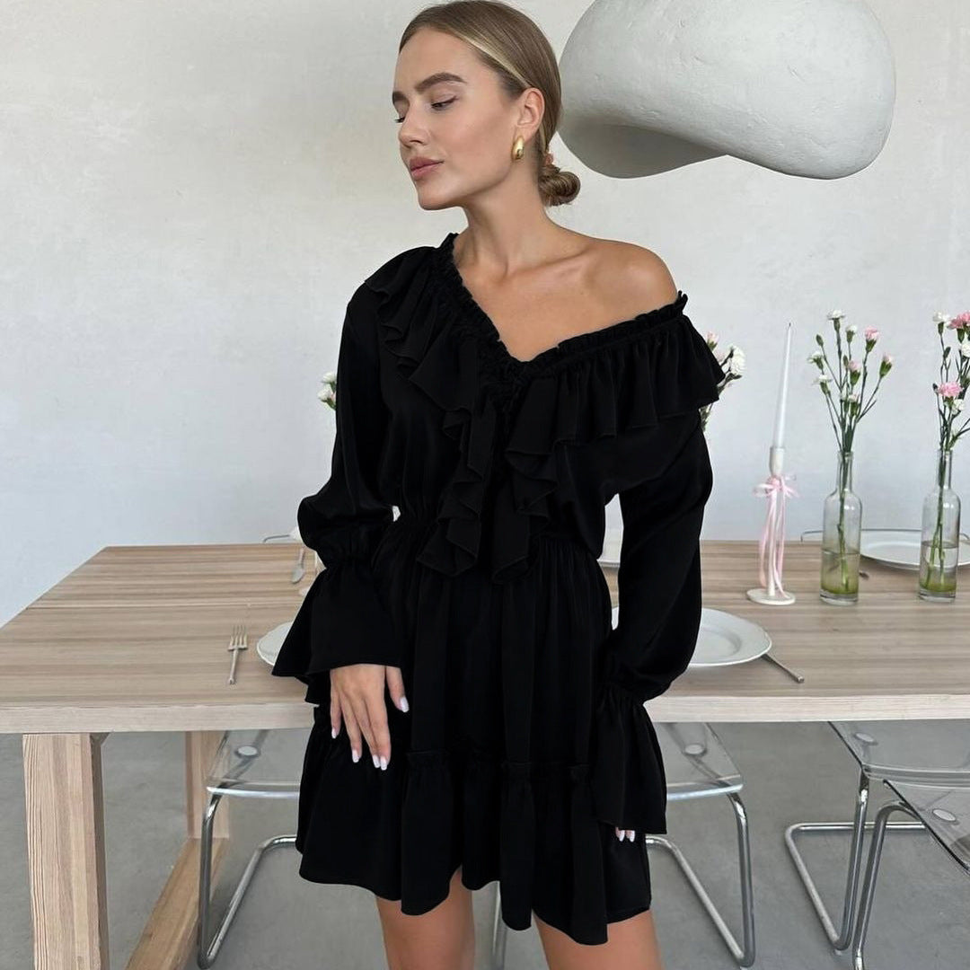 Flirt & Flare V-Neck Ruffle Dress – Y2K Energy Meets Modern Romance