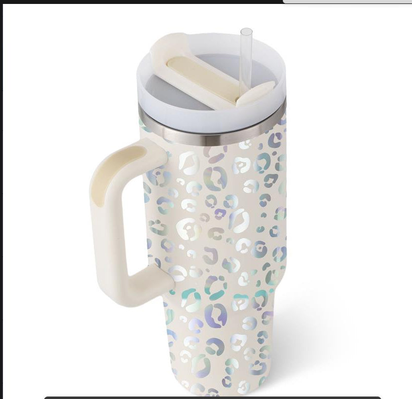 40oz Stainless Steel Tumbler with Handle & Straw