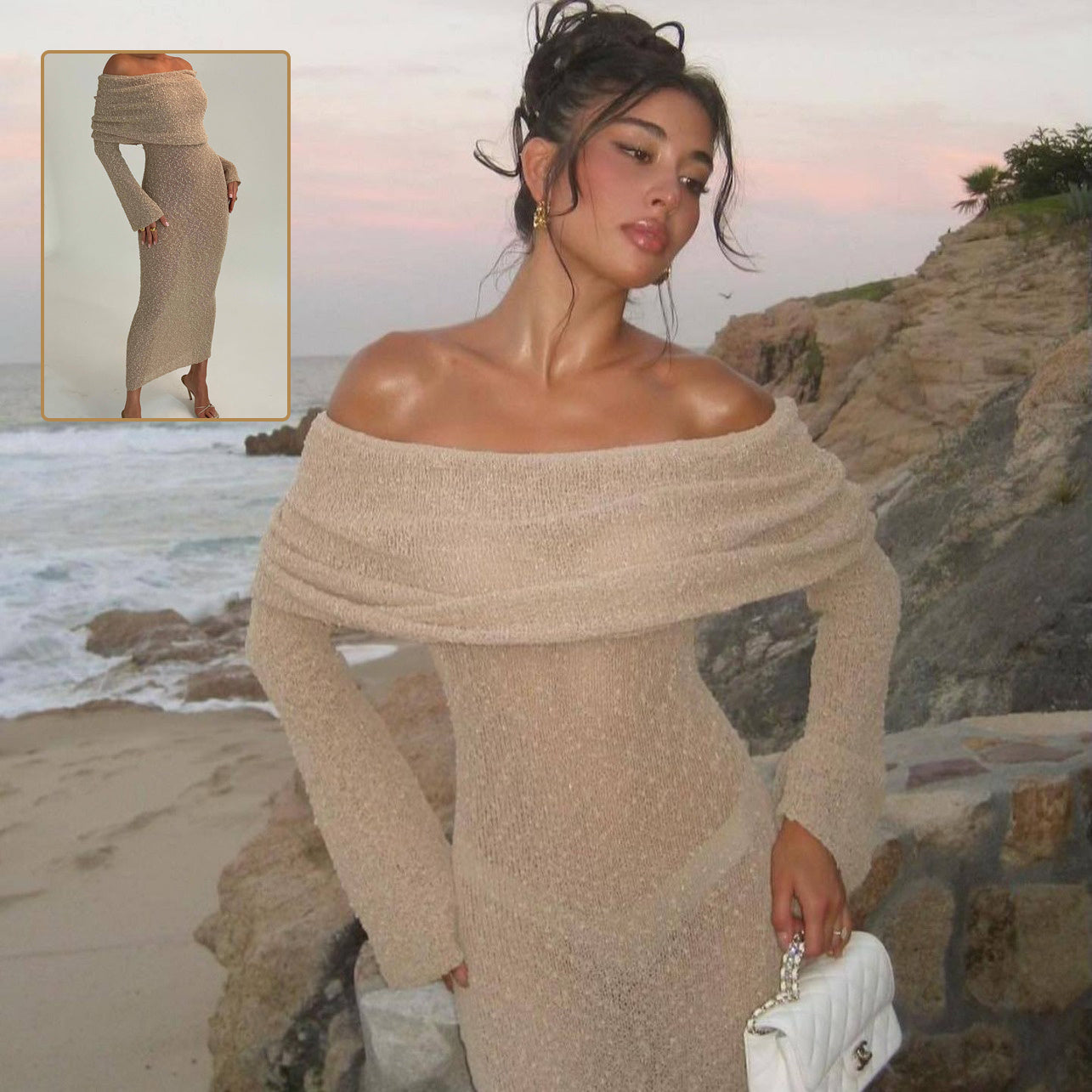 Sunset Siren One-Shoulder Knit Maxi Dress – Effortless Glam for Beach Days & Beyond