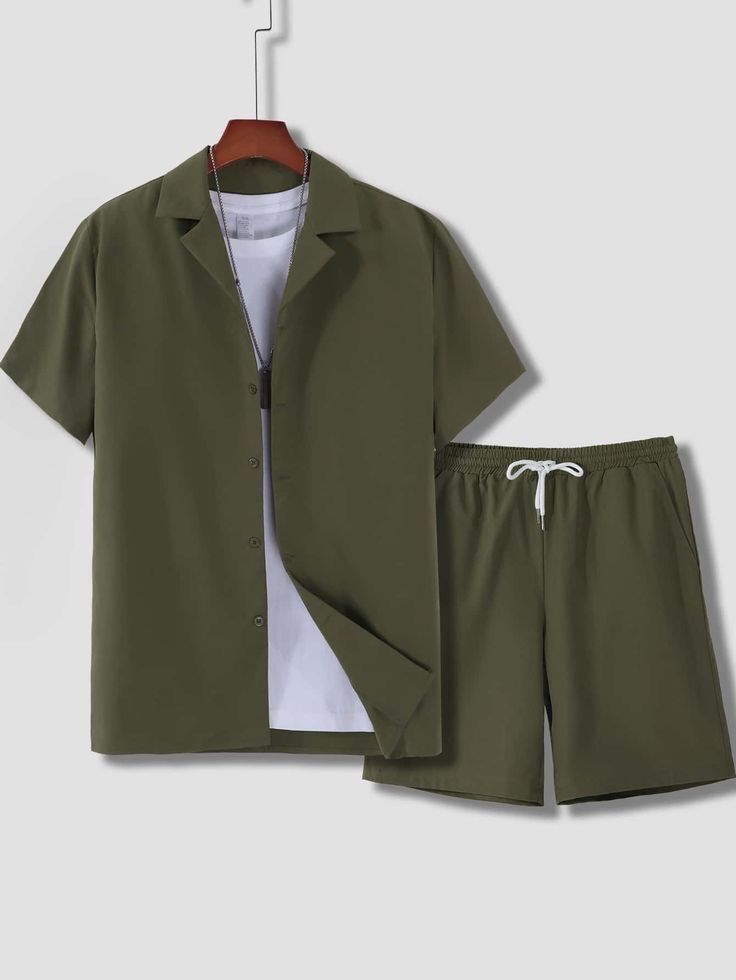 Short Sleeve Cuban Collar Men's Sport Suit