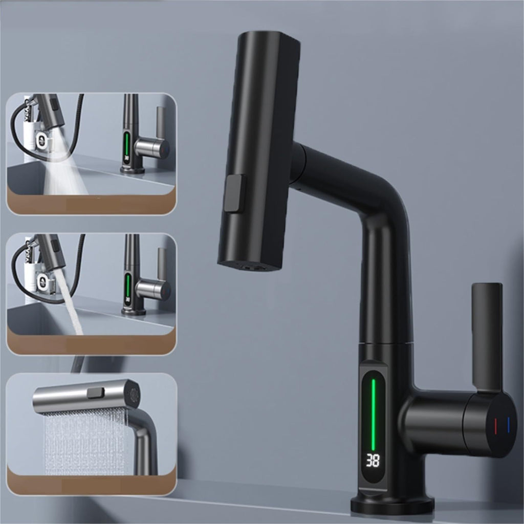 Smart Digital Display Basin Faucet – Pull-Out & Rotating Design