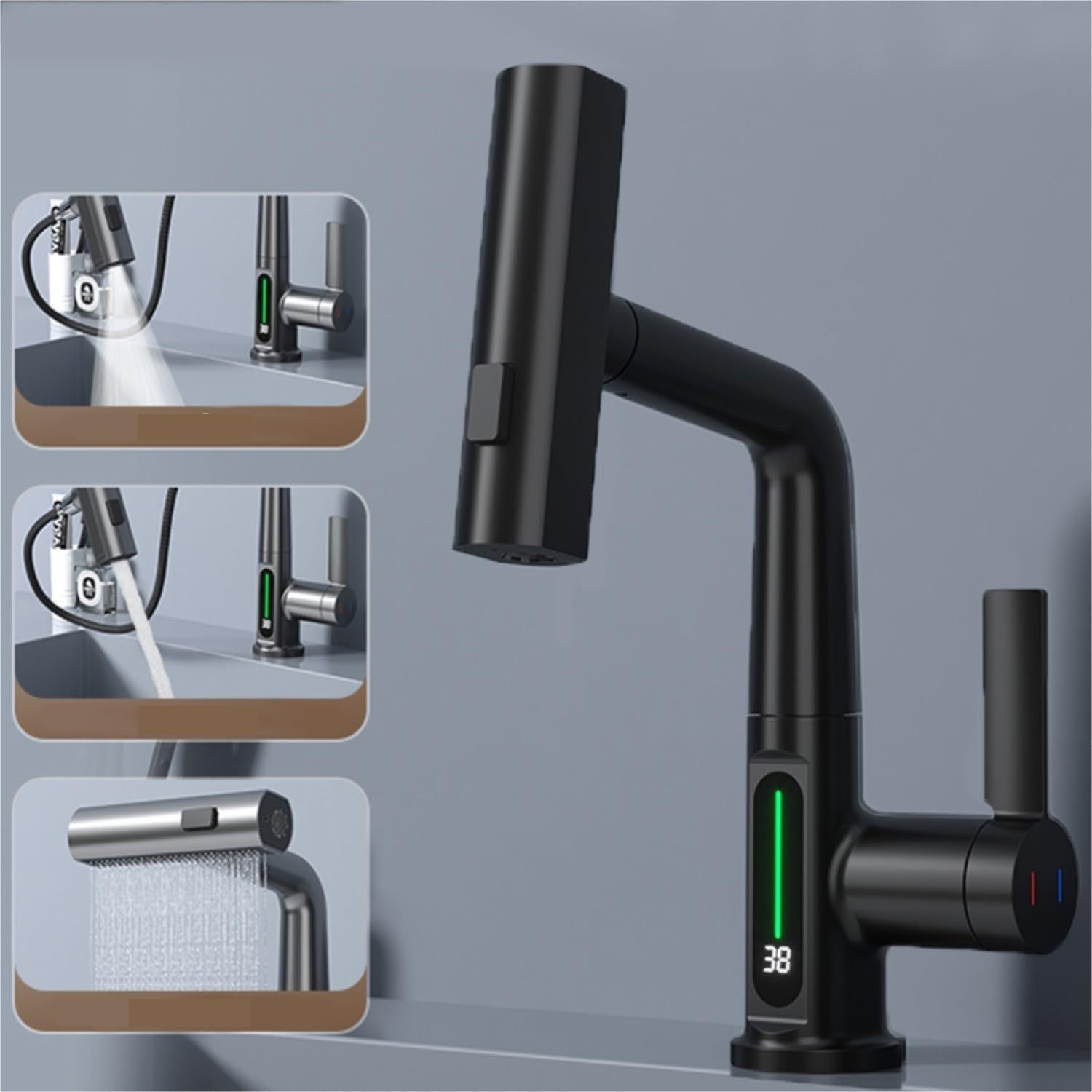 Smart Digital Display Basin Faucet – Pull-Out & Rotating Design
