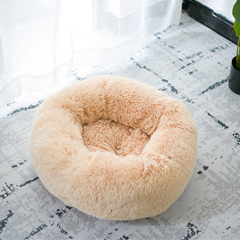 Round Plush Pet Bed for Small Dogs & Cats