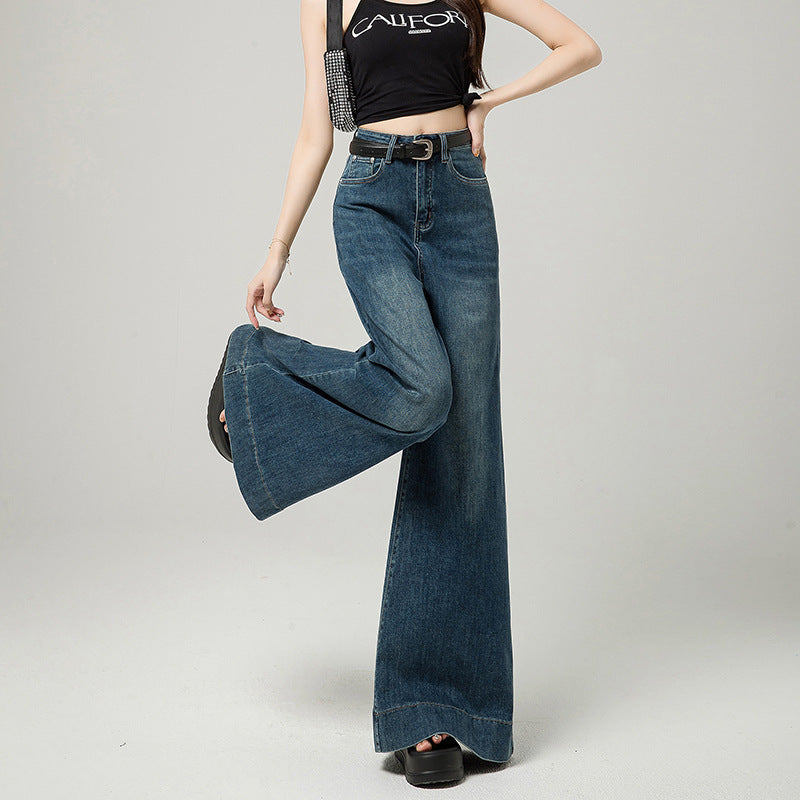 Korean Simple High Waist Loose Small Mop Wide Leg Jeans