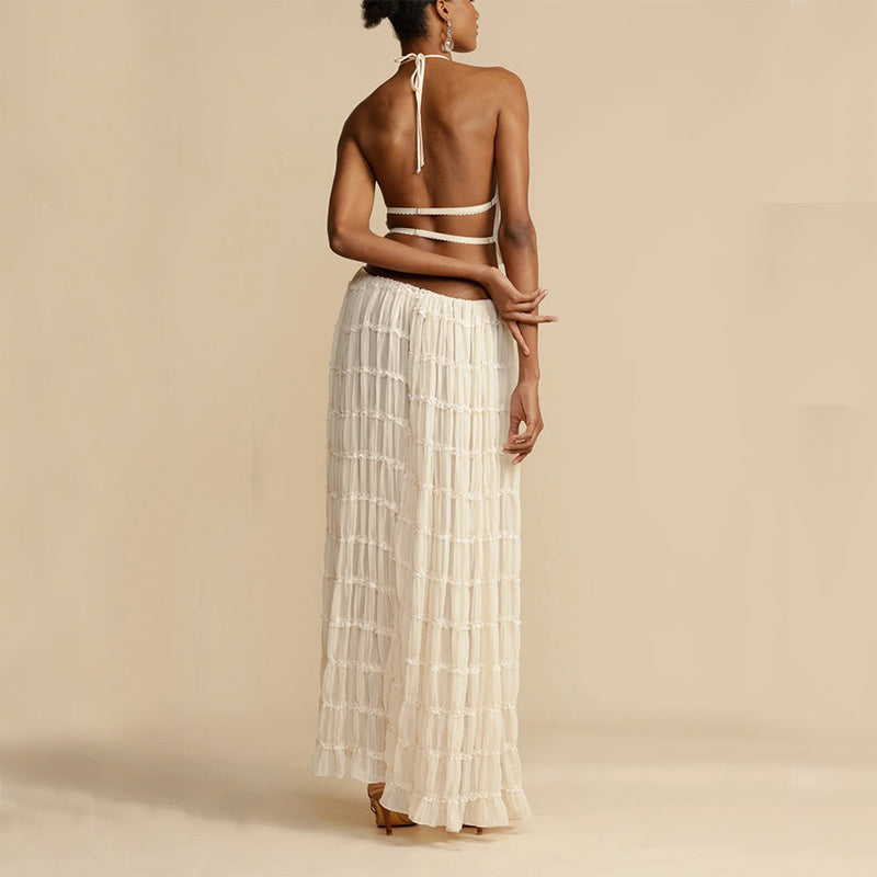 2pcs Women's Dress Suit Pleated Long Skirt Beach Clothing