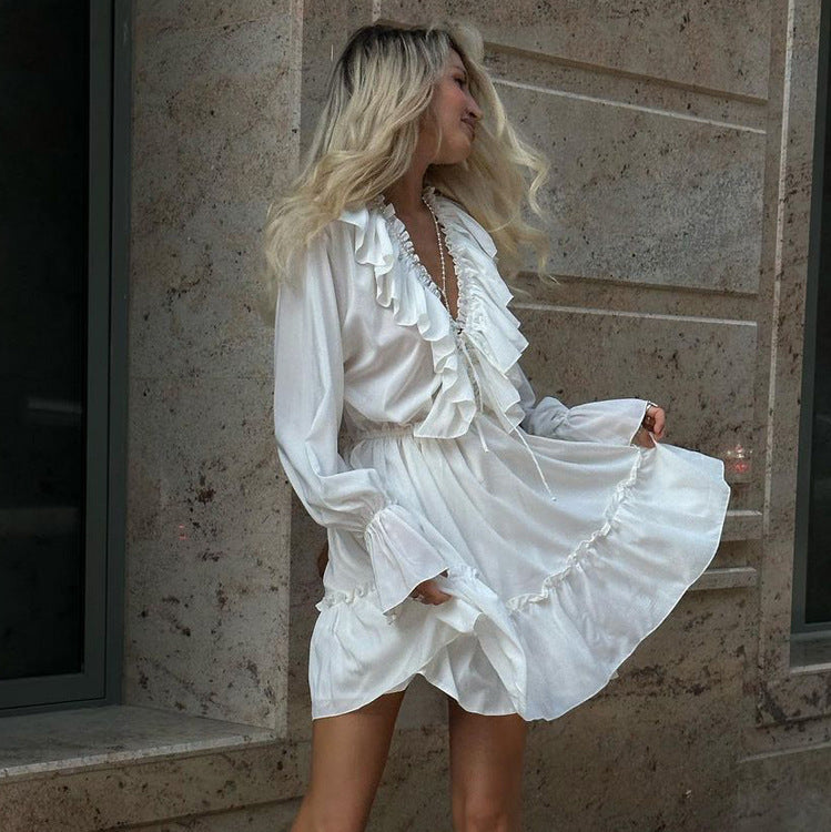 Flirt & Flare V-Neck Ruffle Dress – Y2K Energy Meets Modern Romance