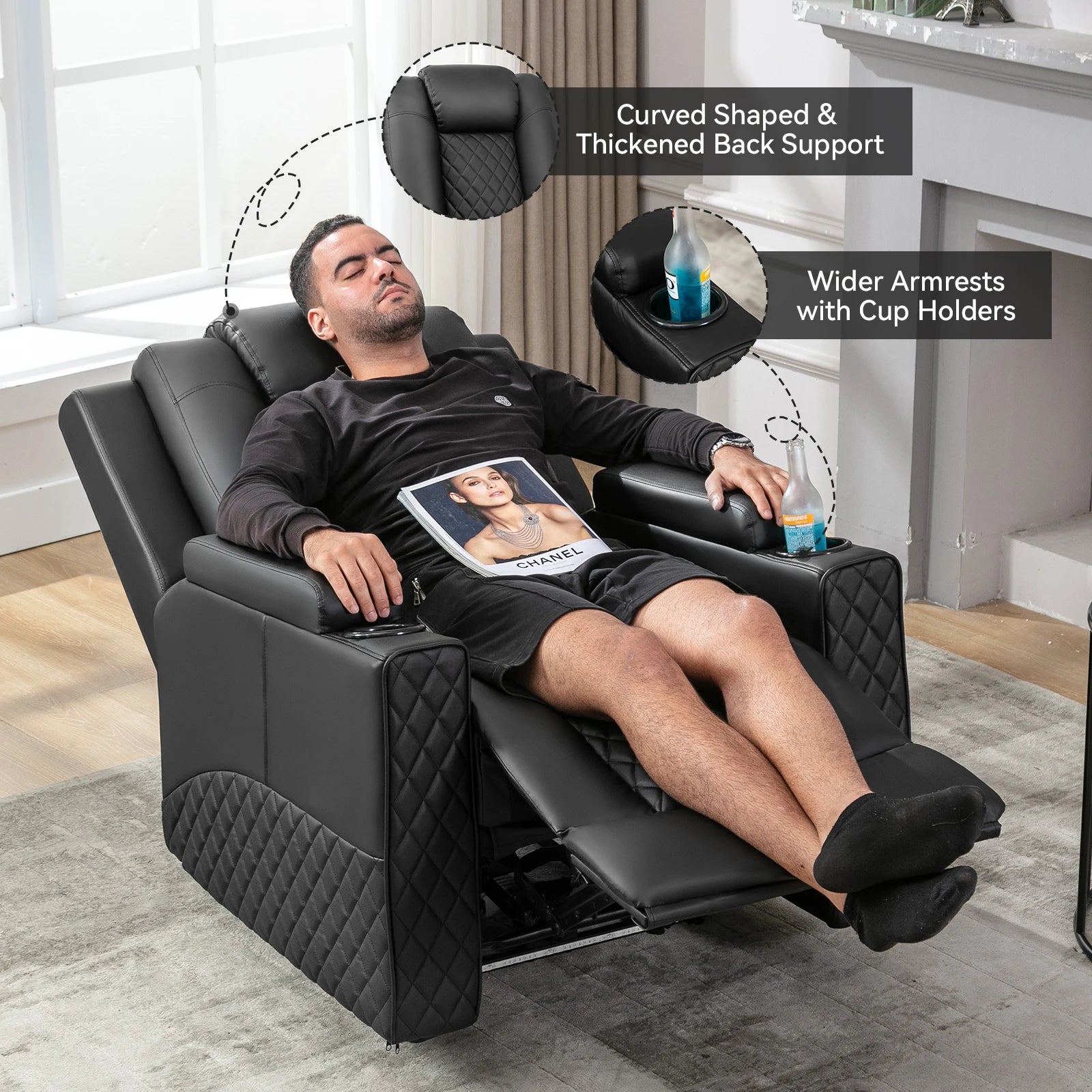 Comhoma Power Recliner Chair Pu Leather Electric Massage Recliner Sofa