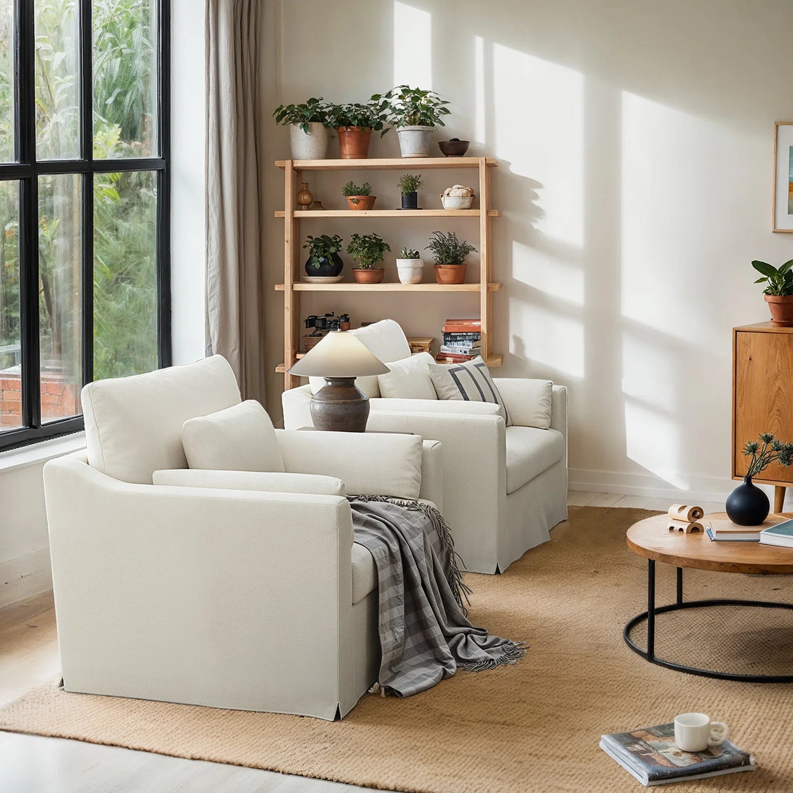 Living Room Sofa Furniture Luxury Couch with Cushions Washable Linen Cover