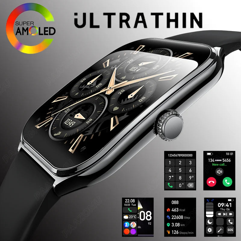 New Ultra Thin waterproof Smart Watch men 1.96" AMOLED 360*360 HD Pixel Display