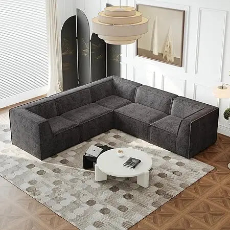 Oversized Sectional Couch, L-Shaped Modern Comfy Chenille Fabric Floor Foam Compression Modular Sectional Sofa