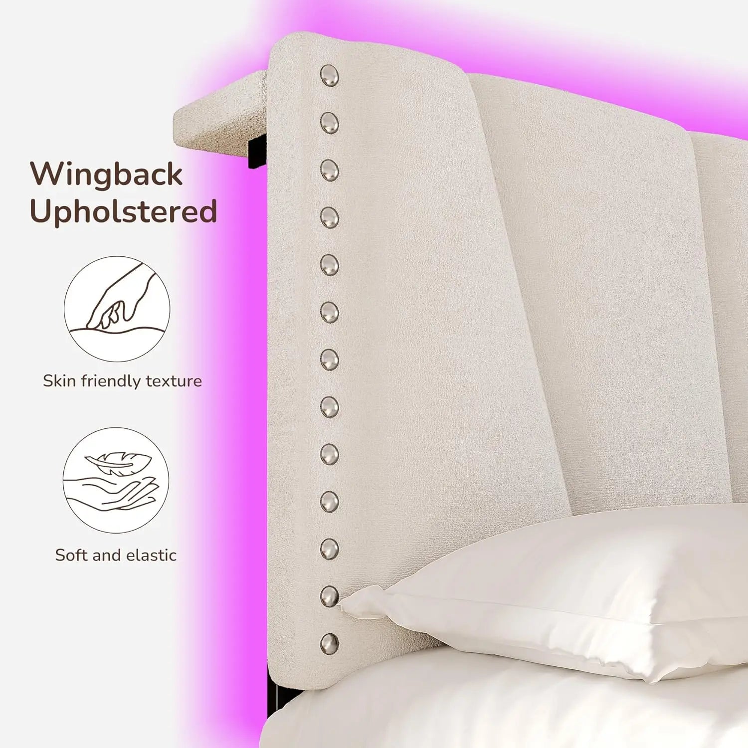 Bed Frame with Velvet Headboard and LED Lights