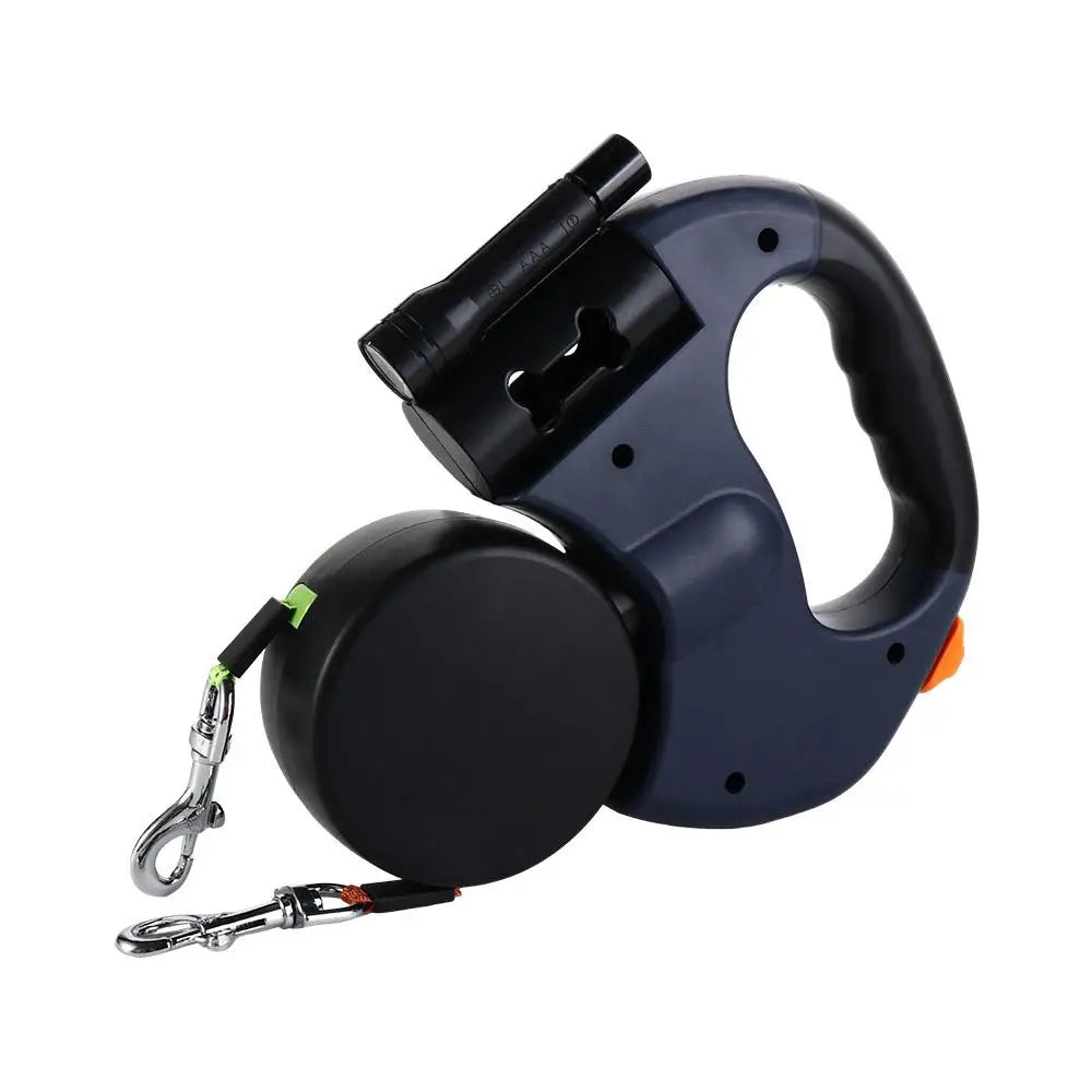 Dual Retractable Dog Leash with Light & Reflective Rope
