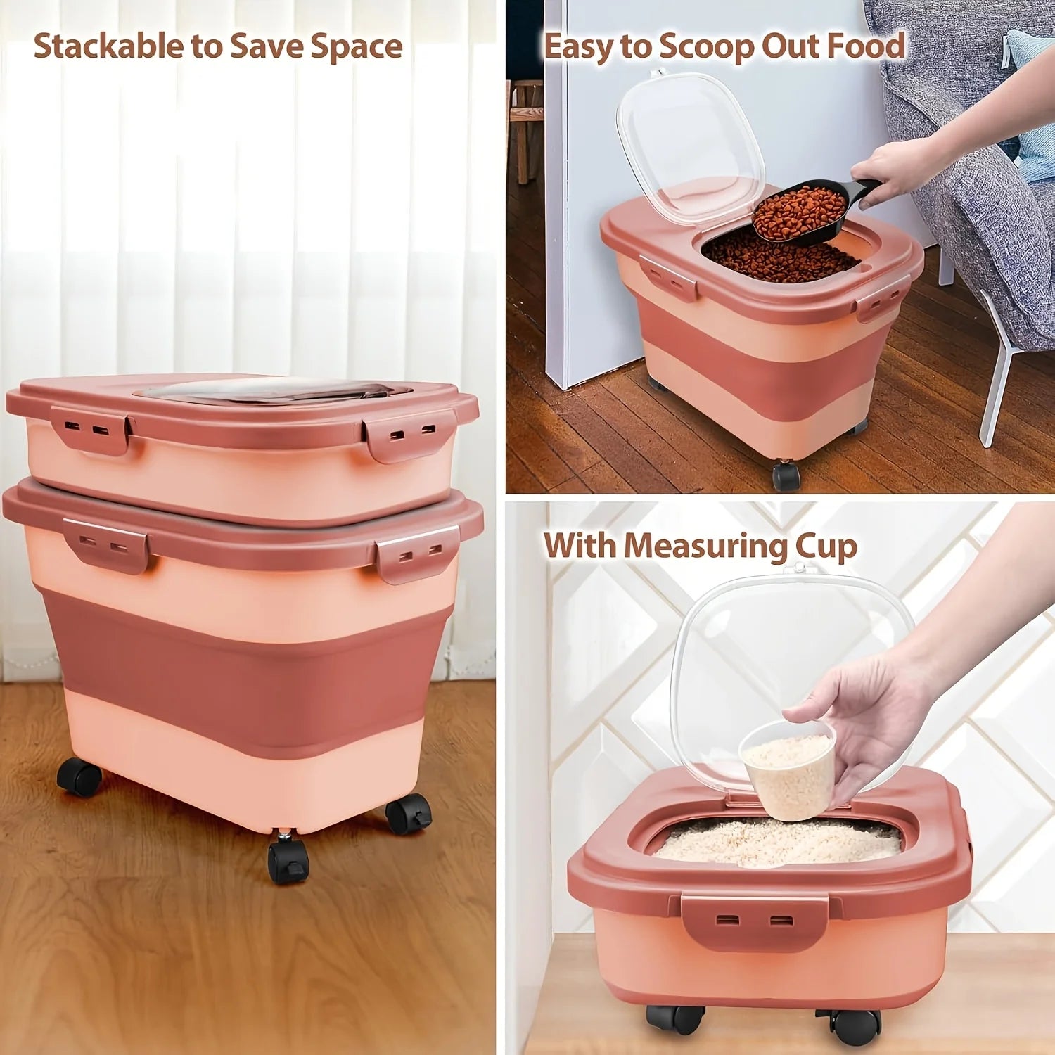 Collapsible with Wheels Cat Dog Food Storage