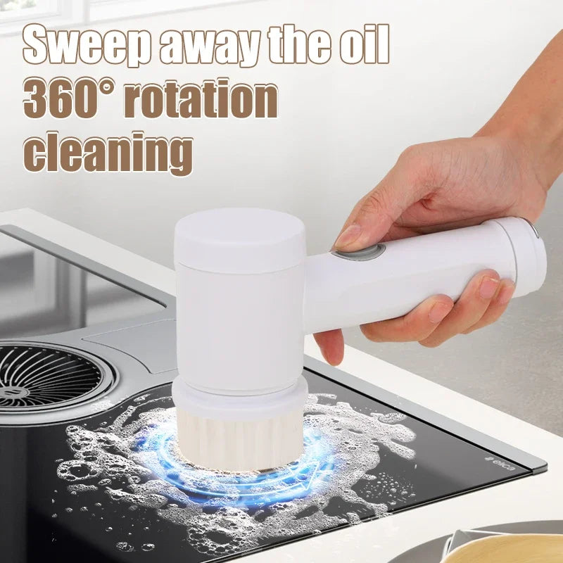5-in-1 Electric Spin Scrubber – Powerful Cleaning Brush with 5 Replaceable Heads & USB Charging