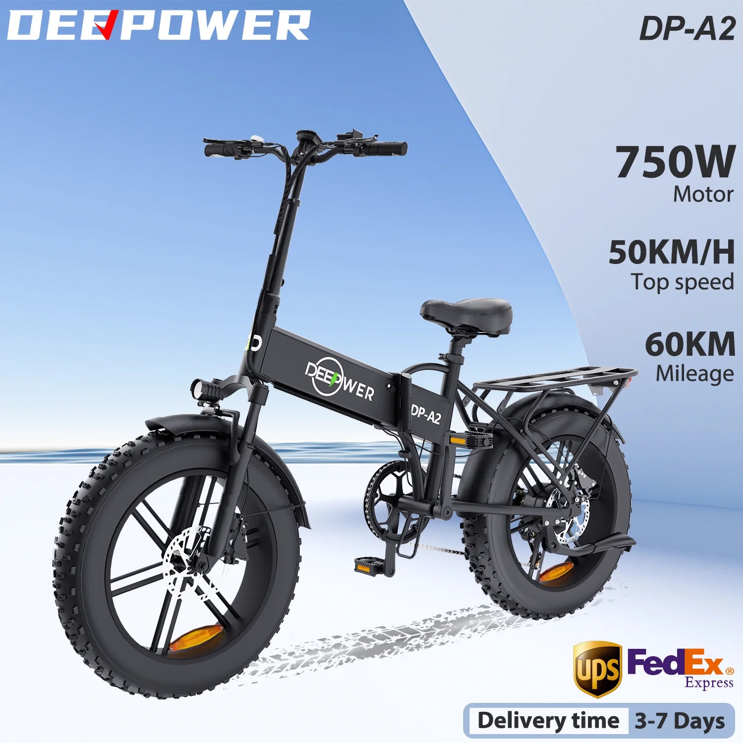 Deepower 750W Adult Electric Bicycle 48V 20Ah 20 inch Fat Tire