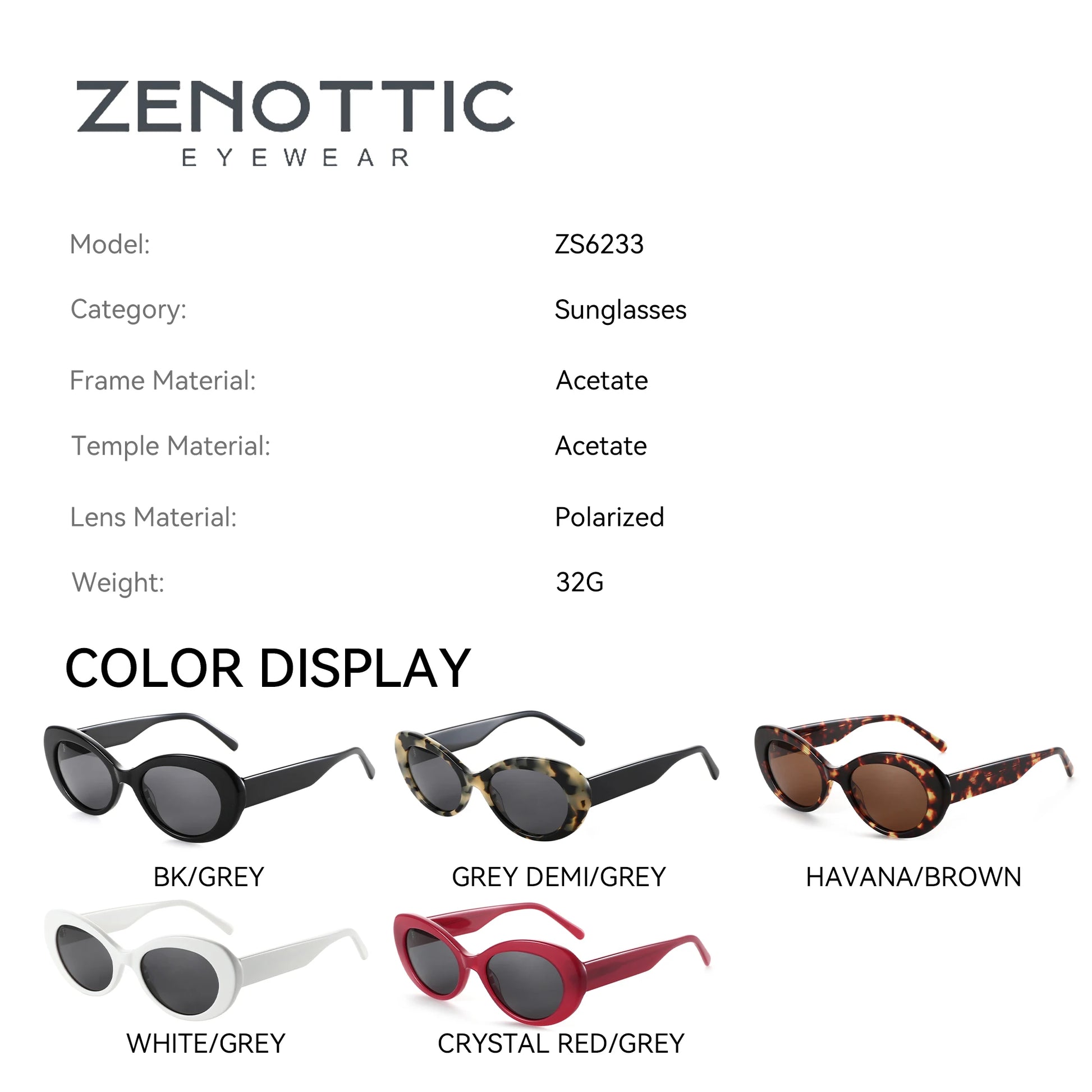 ZENOTTIC Retro Oval Handmade Acetate Polarized Sunglasses