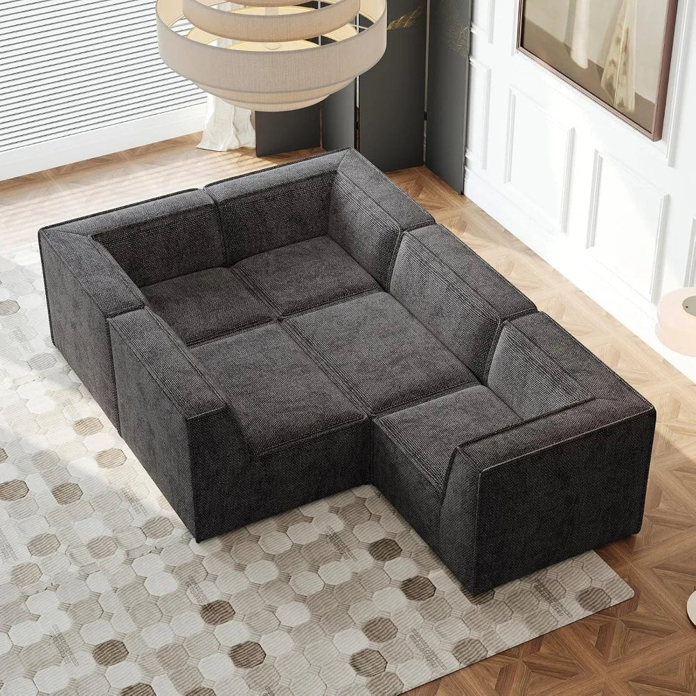 Oversized Sectional Couch, L-Shaped Modern Comfy Chenille Fabric Floor Foam Compression Modular Sectional Sofa