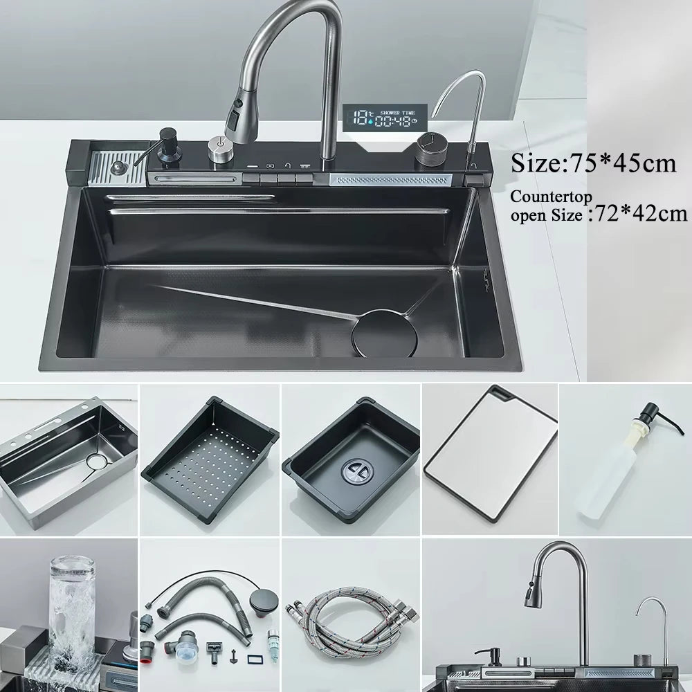 MYQualife Digital Waterfall Kitchen Sink