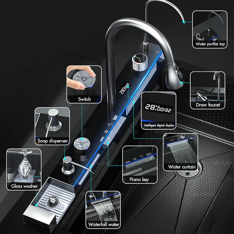 MYQualife Digital Waterfall Kitchen Sink